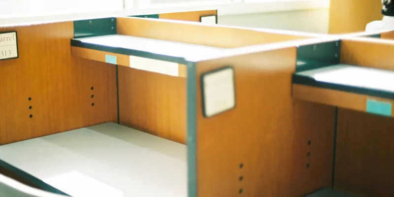 Escritorio de oficina vacío junto a una ventana